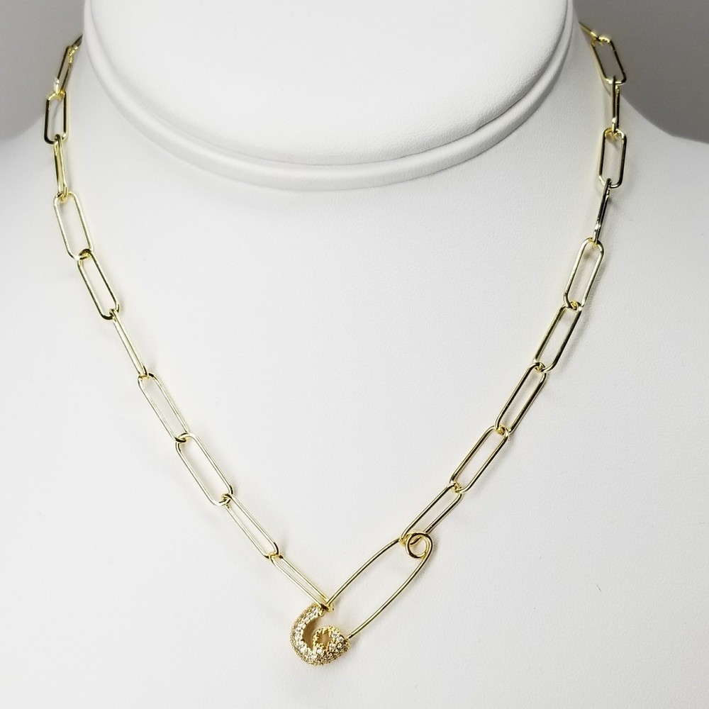 NWT Safety Pin Pave CZ Paperclip Choker Necklace - Picture 6 of 9
